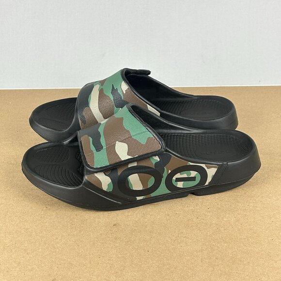 Oofos Ooahh Sport Flex Camo Slide Sandals Womens 10 Mens 8 Green Black Slip On - Picture 1 of 9